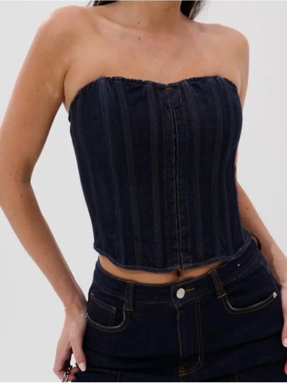 AKIRA Strapless Dark Denim Corset Top